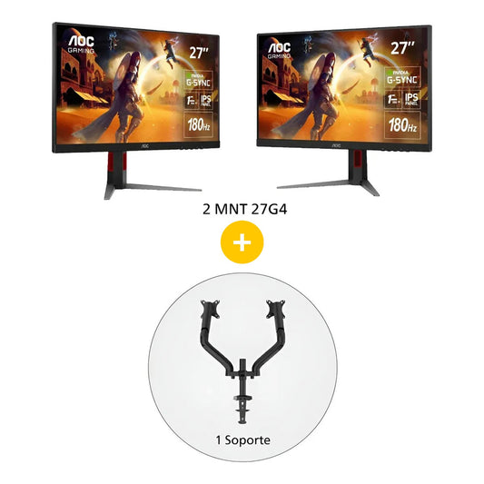 2 Monitor Gamer 27" AOC 27G4 IPS Full HD 180Hz  + Soporte Monitor AD110DX