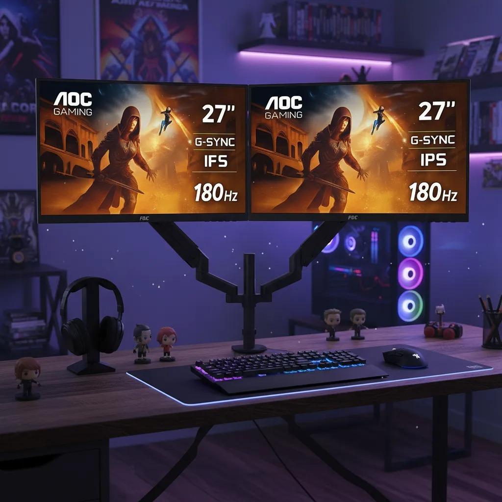 2 Monitores Gamer 27" AOC 27G4 IPS Full HD 180Hz  +  Soporte Monitor AD110DX