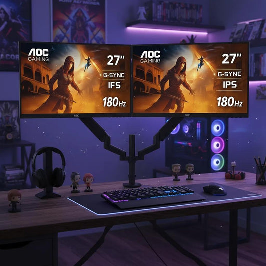 2 Monitores Gamer 27" AOC 27G4 IPS Full HD 180Hz  +  Soporte Monitor AD110DX