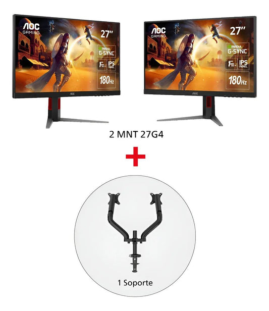 2 Monitores Gamer 27" AOC 27G4 IPS Full HD 180Hz  +  Soporte Monitor AD110DX