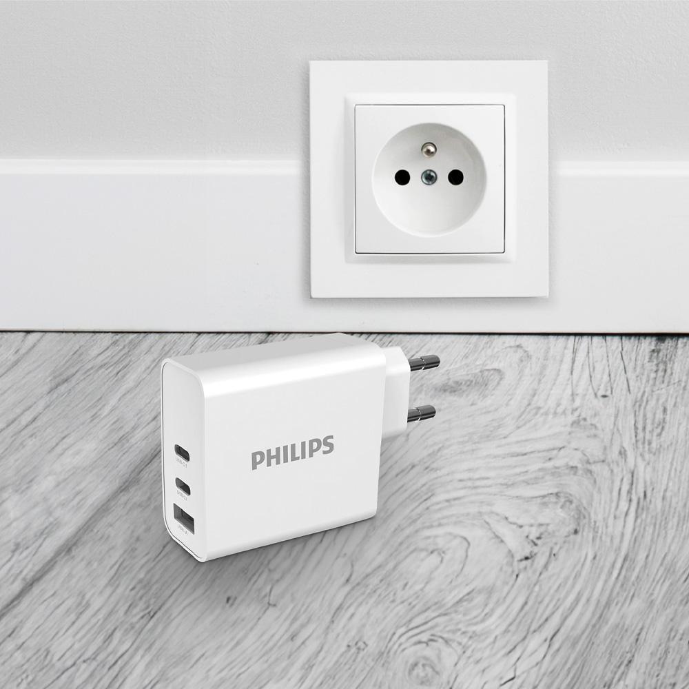 Cargador Rápido Philips GaN 65W 2 USB-C + USB-A