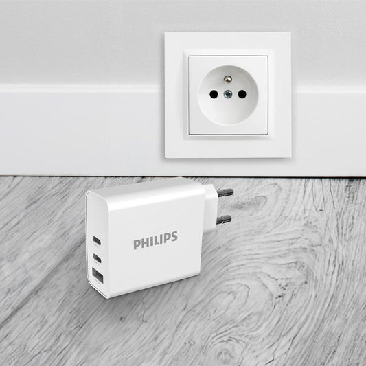 Cargador Rápido Philips GaN 65W 2 USB-C + USB-A