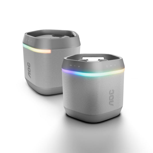 Pack 2 Parlantes Bluetooth AOC O3 Blanco con Portalatas para Fiesta
