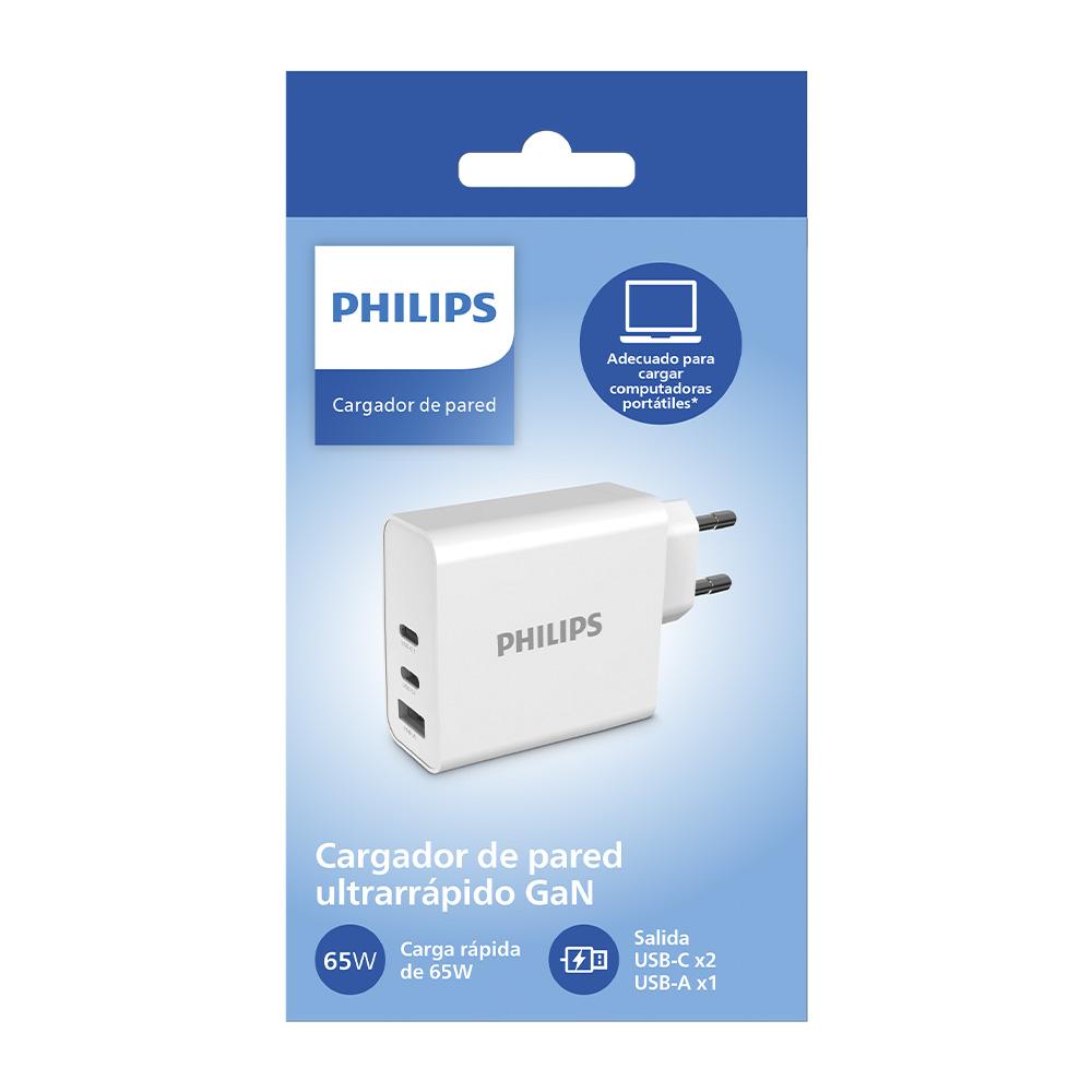 Cargador Rápido Philips GaN 65W 2 USB-C + USB-A